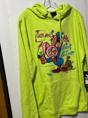 *Vintage Genuine Money Over Feelings 3D Fuzzy Rabbit Hoodie Size Large